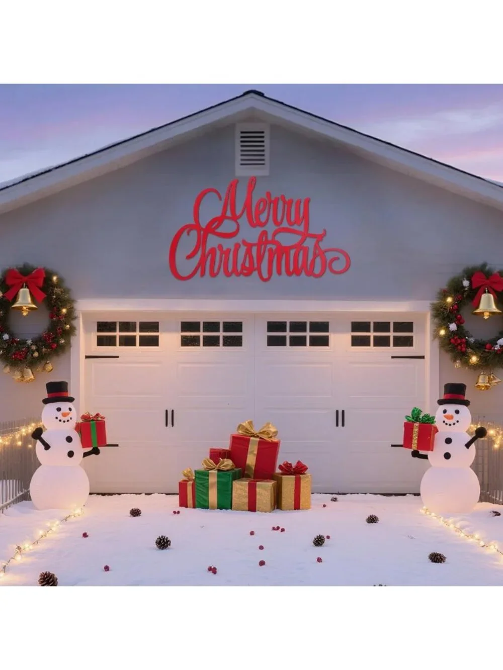 35 Inch Red Merry Christmas Metal Wall Art - Outdoor Holiday Decor